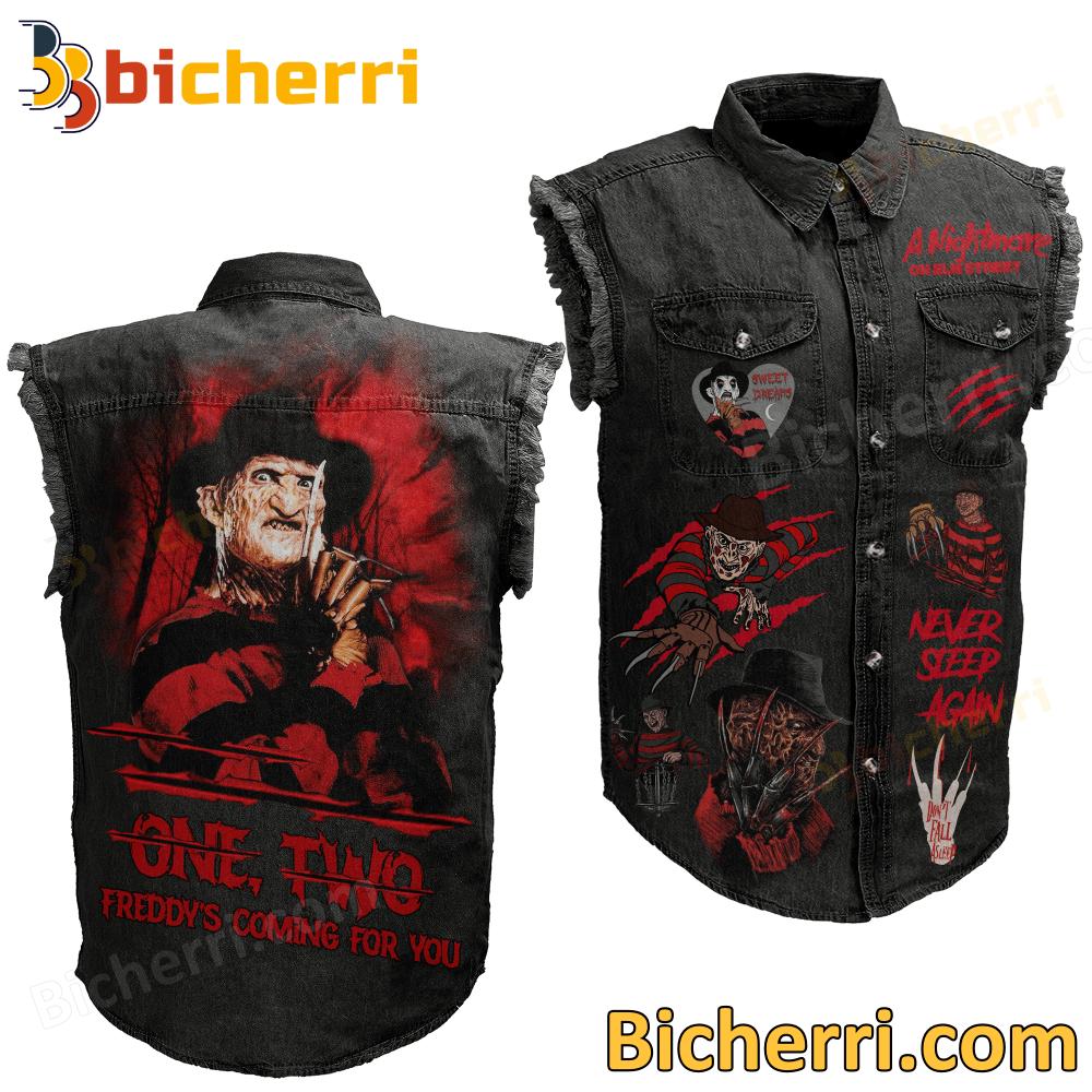 A Nightmare On Elm Street One Two Freddy's Coming For You Sleeveless Denim Jacket