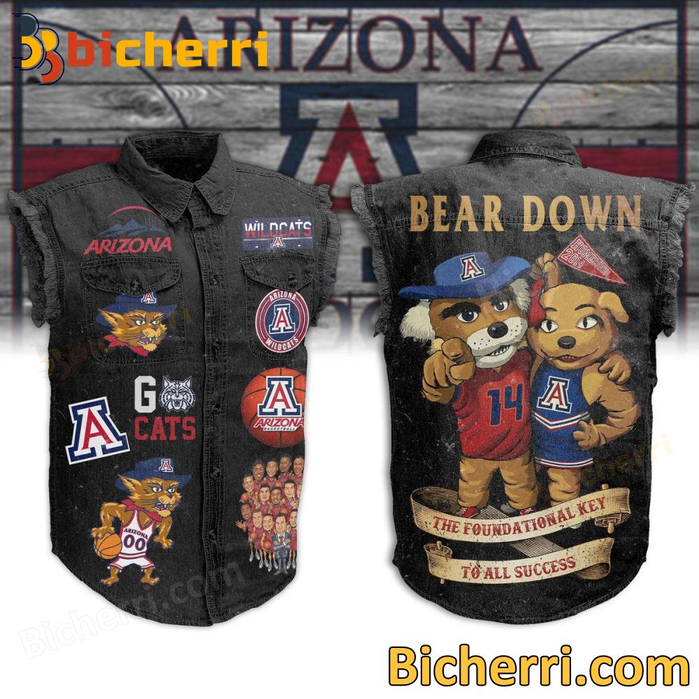 Arizona Wildcats Bear Down The Foundational Key To All Success Sleeveless Denim Jacket