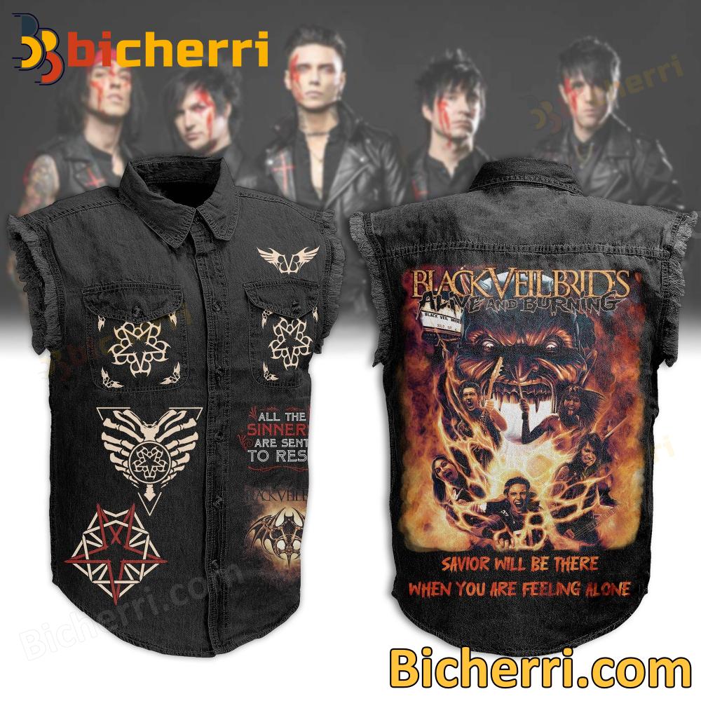 Black Veil Brides Savior Will Be There When You Are Feeling Alone Men's Denim Vest