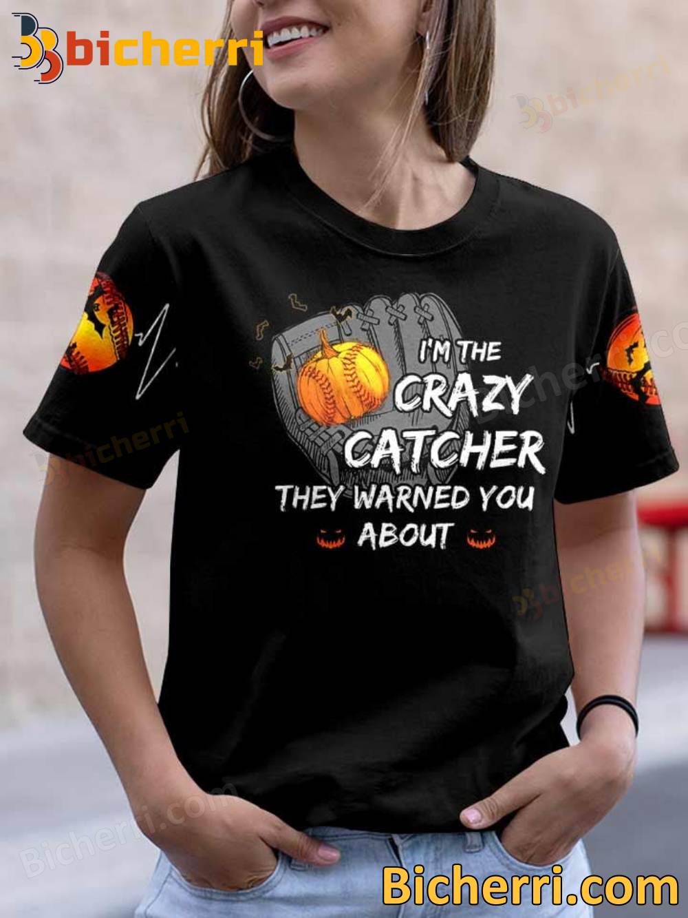 I'm The Crazy Catcher They Warned You About Pumpkin Halloween T-shirt