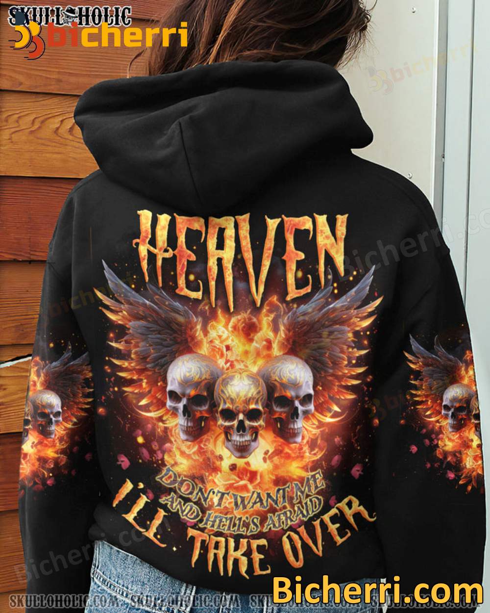 Fire Skull Wings Heaven Don't Want Me And Hell's Afraid I'll Take Over Hoodie