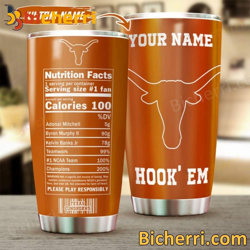 Hook 'em Horns Nutrition Facts Personalized Tumbler