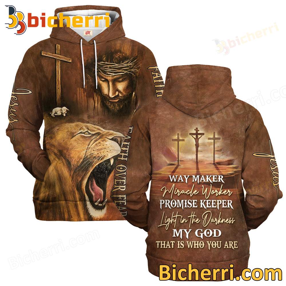 Jesus Lion Way Maker Miracle Worker Promise Keeper Light In The Darkness Hoodie