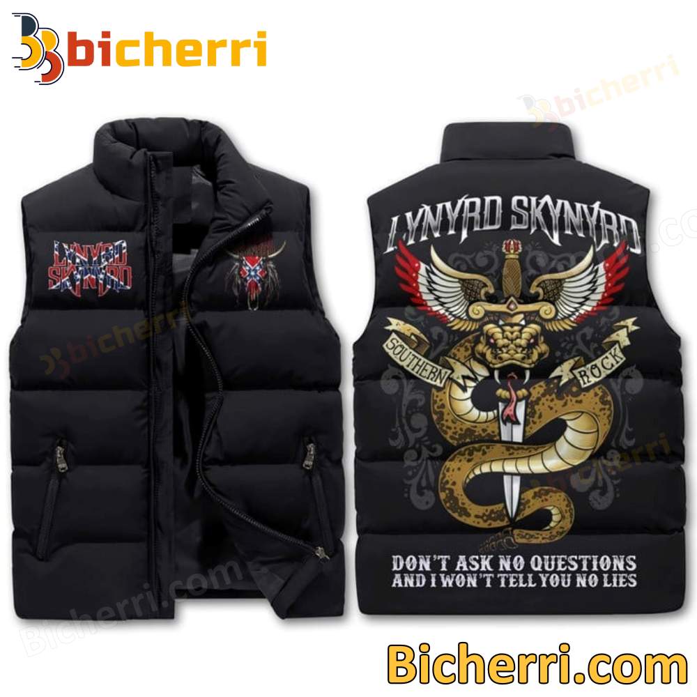 Lynyrd Skynyrd Don't Ask No Questions And I Won't Tell You No Lies Sleeveless Puffer Vest