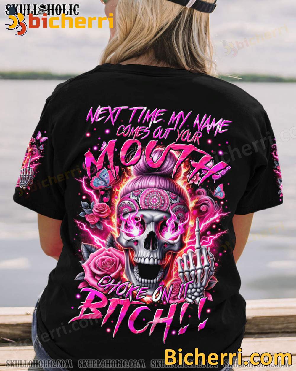 Roses Skull Woman Next Time My Name Comes Out Your Mouth T-shirt
