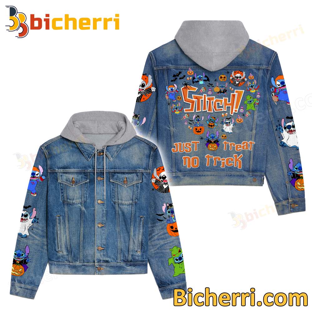 Stitch Halloween Just Treat No Trick Hooded Denim Jacket