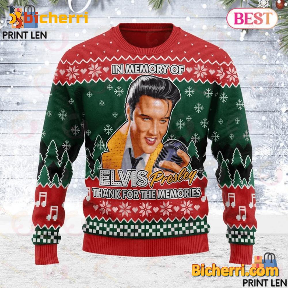 In Memory Of Elvis Presley Thank For The Memories Ugly Christmas Sweater