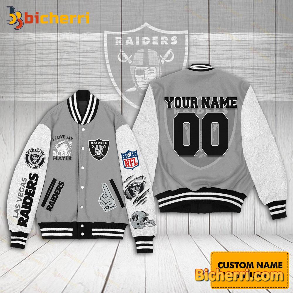 Las Vegas Raiders NFL I Love My Rugby Player Personalized Baseball Jacket