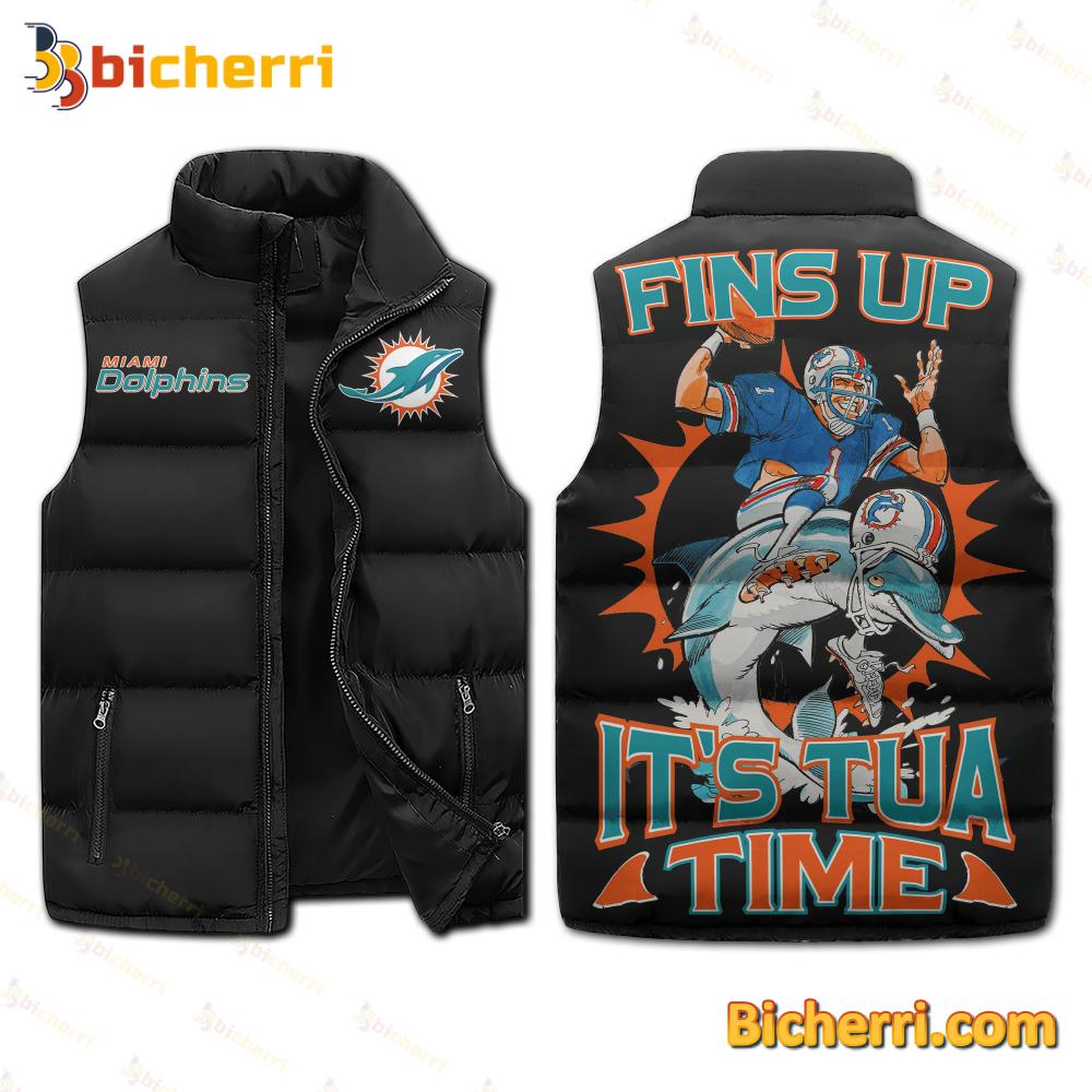 Miami Dolphins Fins Up It's Tua Time Sleeveless Puffer Vest