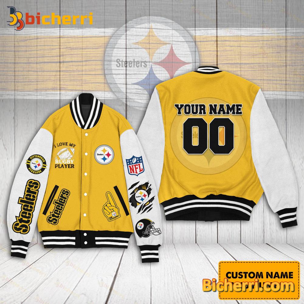 Pittsburgh Steelers NFL I Love My Rugby Player Personalized Baseball Jacket