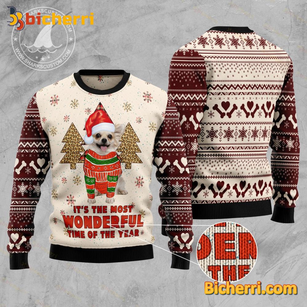 Chihuahua Santa It's The Most Wonderful Time Of The Year Ugly Christmas Sweater
