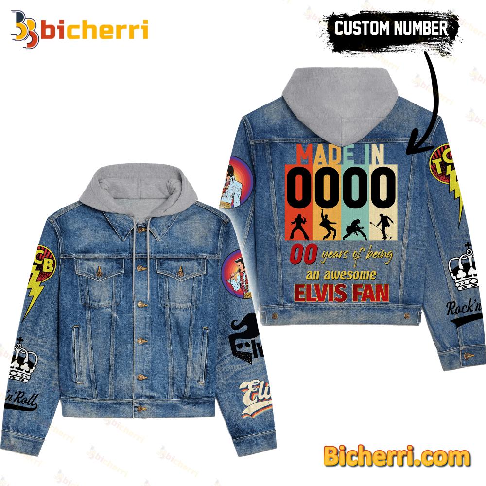 Made In Number Years Of Being An Awesome Elvis Fan Personalized Jean Jacket Hoodie