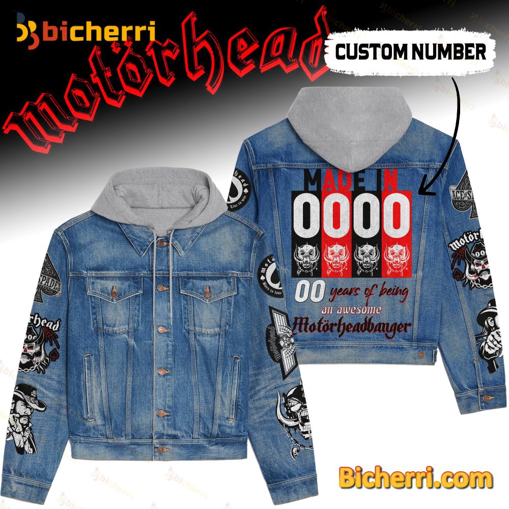 Made In Number Years Of Being An Awesome Motorheadbanger Personalized Jean Jacket Hoodie