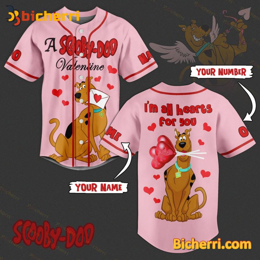 A Scooby Doo Valentine I'm All Hearts For You Personalized Baseball Jersey