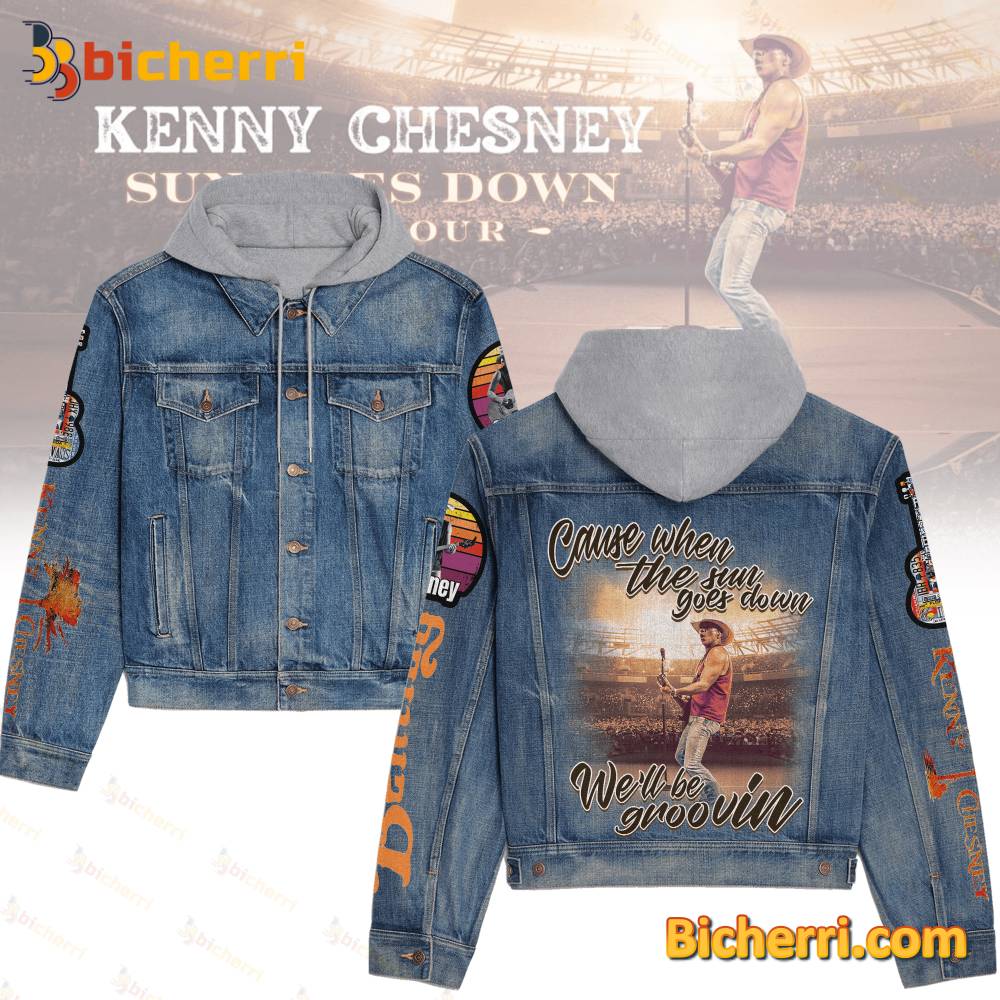 Kenny Chesney Cause When The Sun Goes Down We'll Be Groovin Jean Jacket Hoodie
