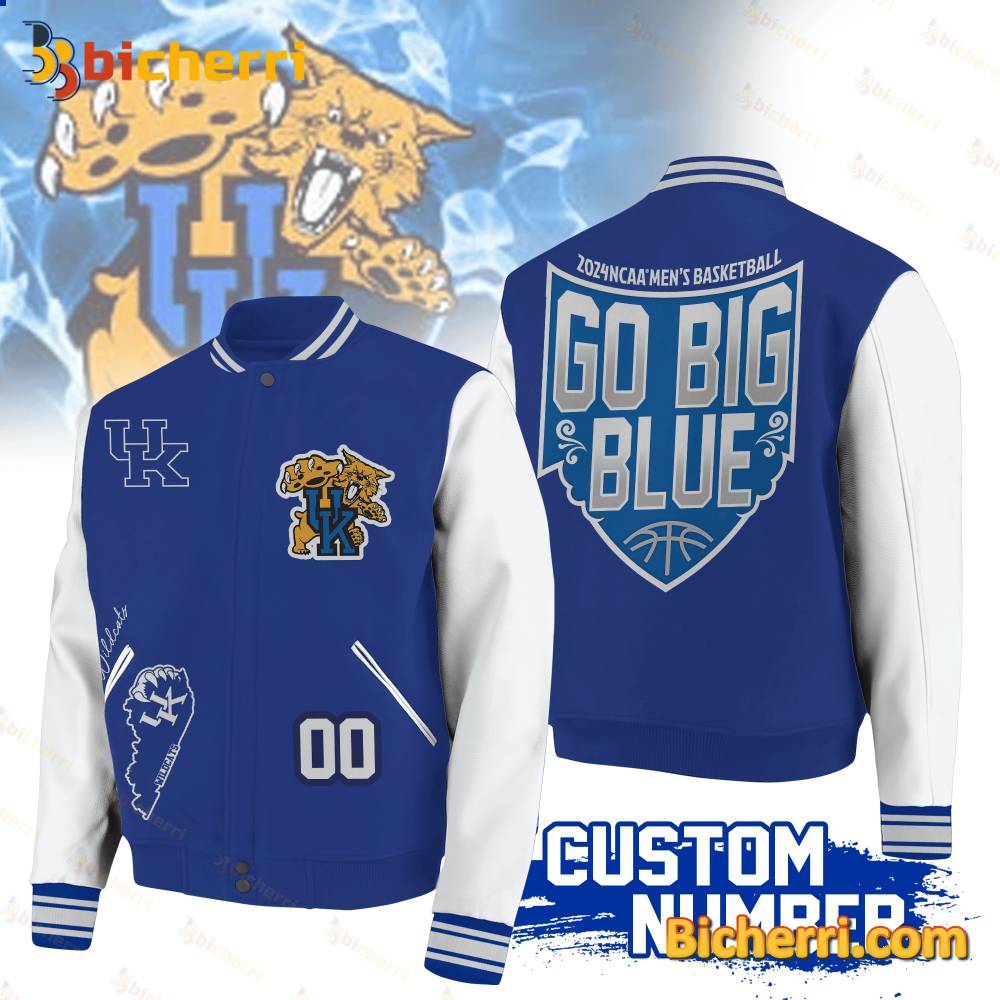 2024 NCAA Men's Basketball Kentucky Wildcats Go Big Blue Custom Number Baseball Jacket