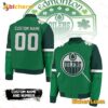 Edmonton Oilers Happy St Patrick's Day Personalized Baseball Jacket